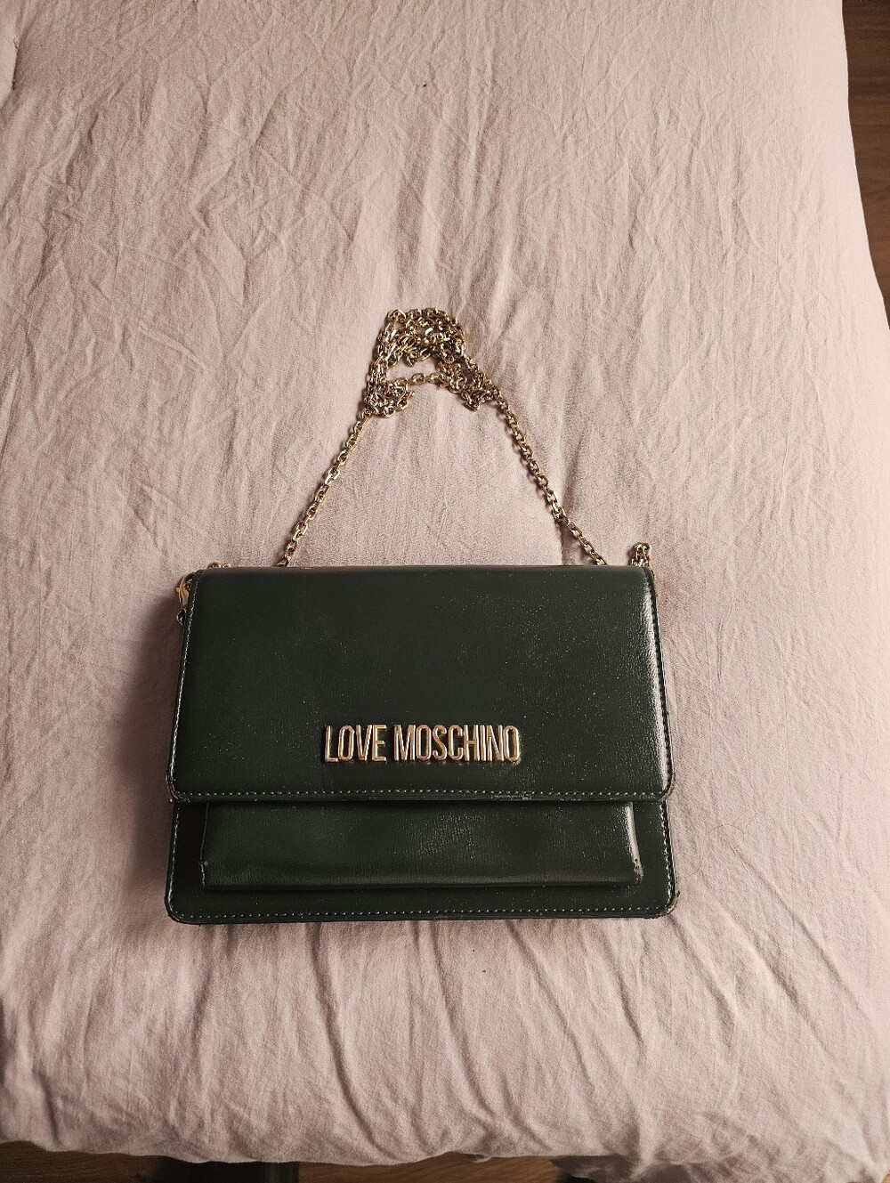 Love Moschino Forest Green Shoulder Bag with Gold Chain